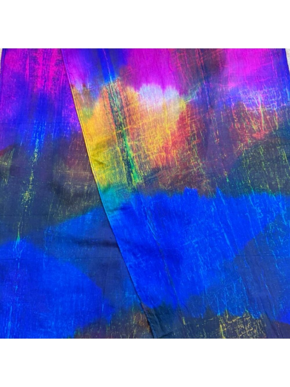 Vintage Abstract Rainbow Silk Scarf 70s Colorful Ombre Gradient Oblong Neckscarf - Picture 2 of 3